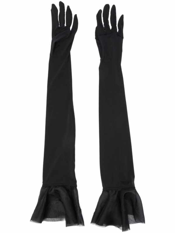 ruffled-cuffs elbow-length gloves