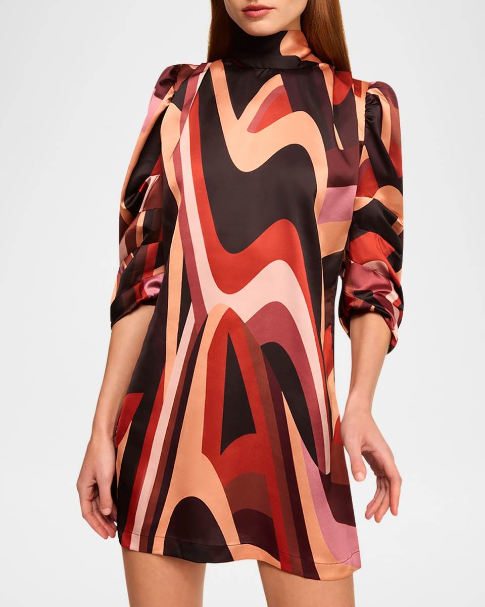 Kelly Tie-Neck Striped Satin Mini Dress