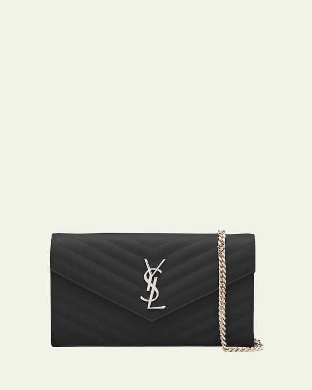 YSL Monogram Large Wallet on Chain in Grained Leather