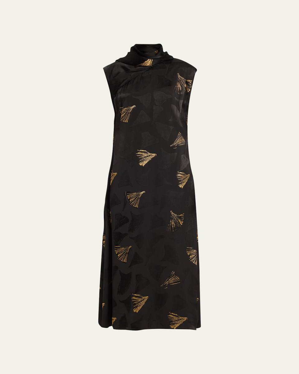 Printed Scarf-Neck Dress