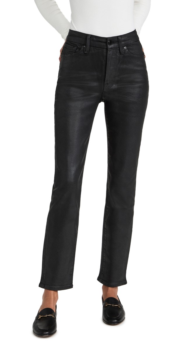 Good American Good Classic Coated Pants Black001