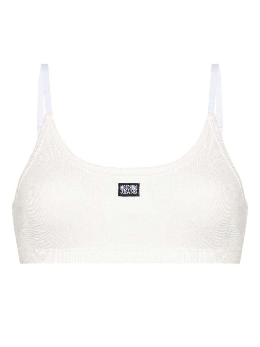 logo-patch fine-ribbed bralette