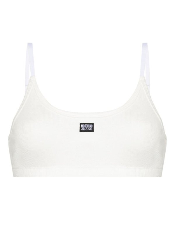 logo-patch fine-ribbed bralette