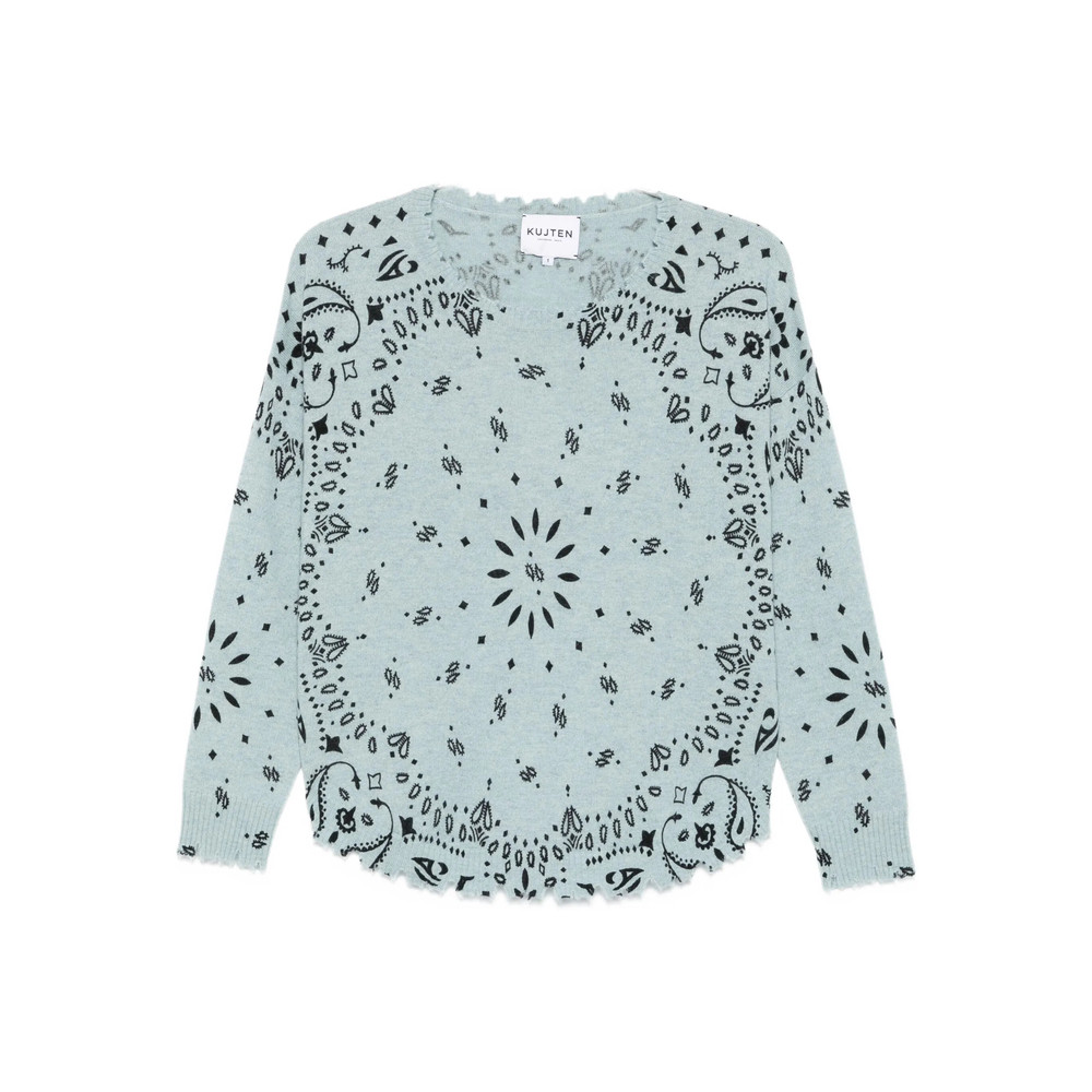 Kujten Bandana-print Frayed-edge Sweater
