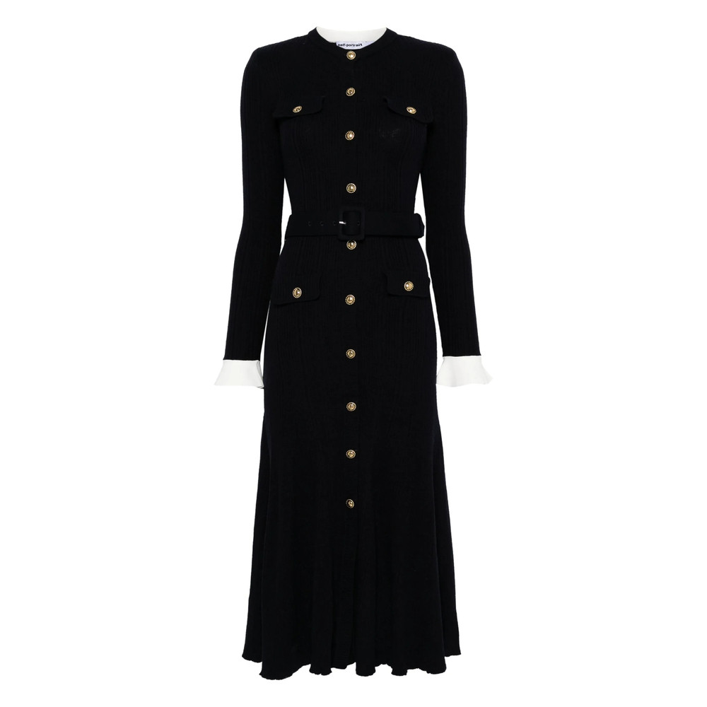 Self-portrait Button-detailed Ribbed-knit Maxi Dress
