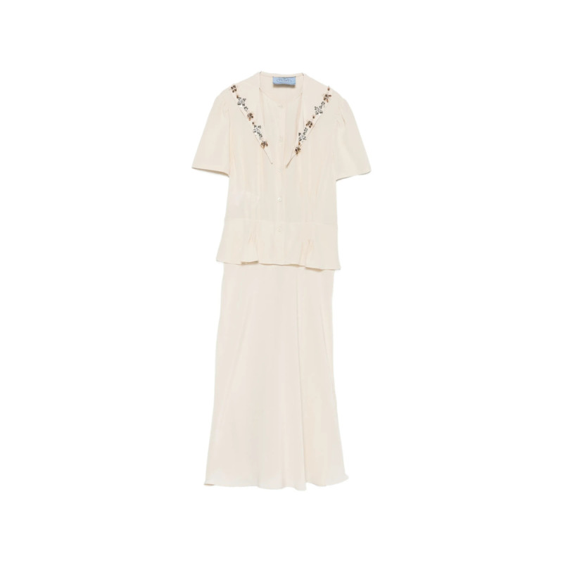 Prada Crystal-embellished Peplum-waist Midi Dress