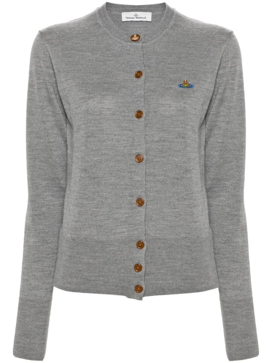 Orb logo-embroidered wool cardigan