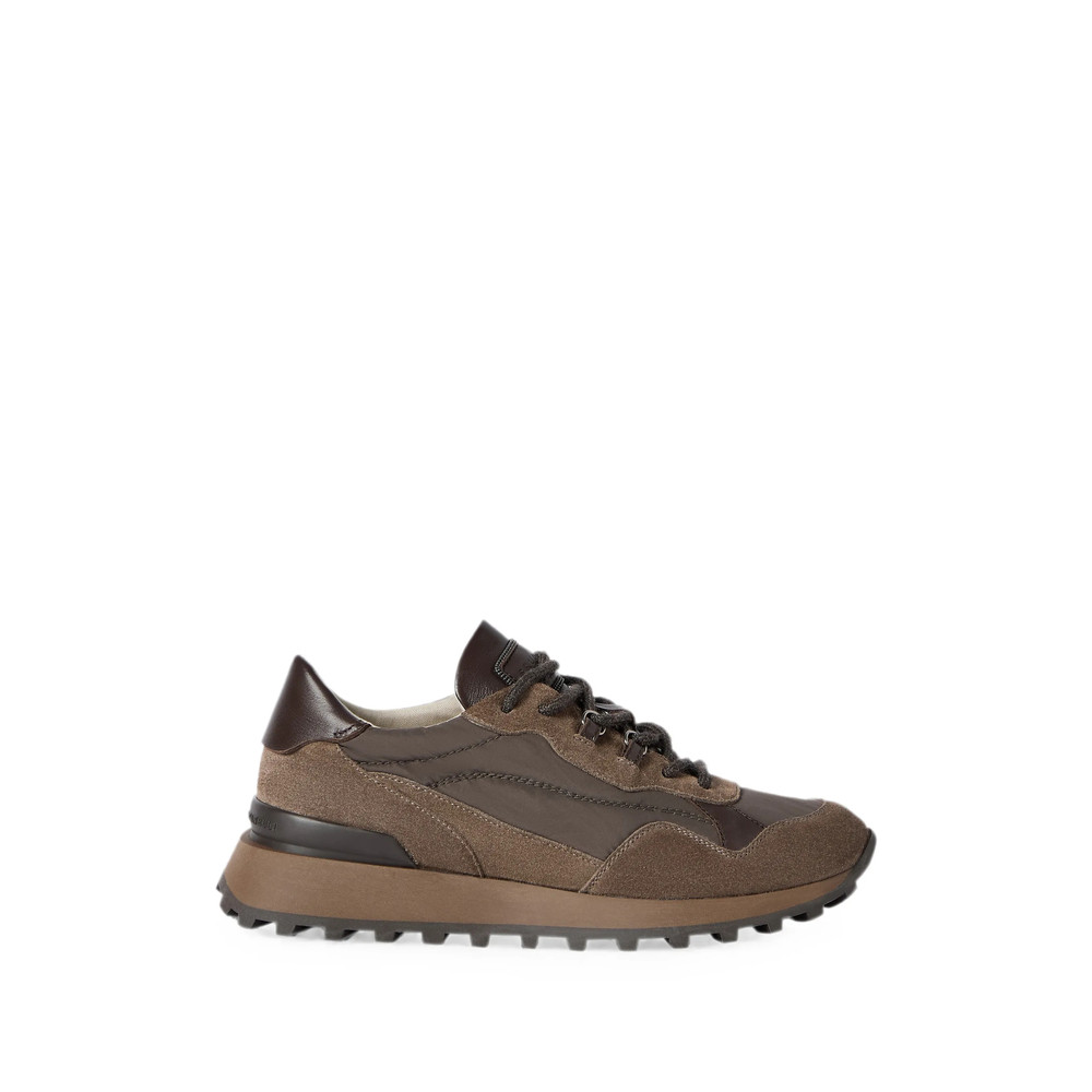 Brunello Cucinelli Suede And Techno Cotton Runners With Shiny Detail Sneakers