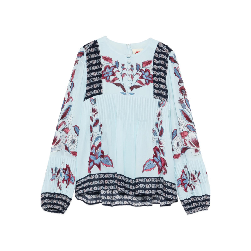 Farm Rio Marcelle Floral-print Pleated Blouse