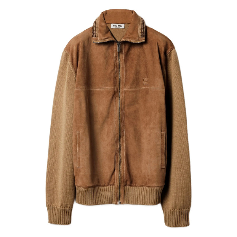 Miu Miu Suede-insert Ribbed Cardigan