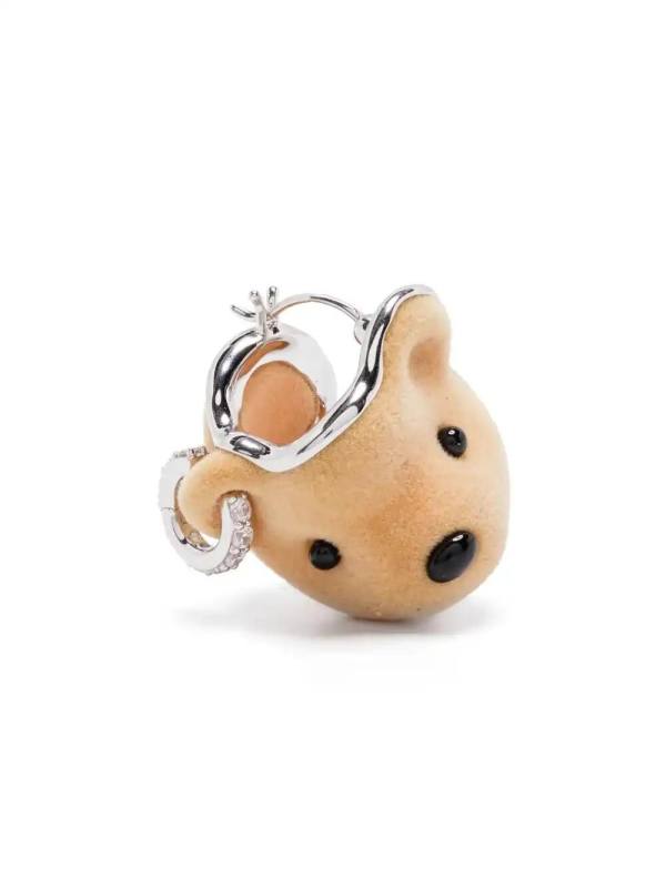 flocked bear-head earring