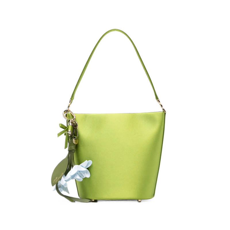 Self-portrait Floral-charm Satin Bucket Bag