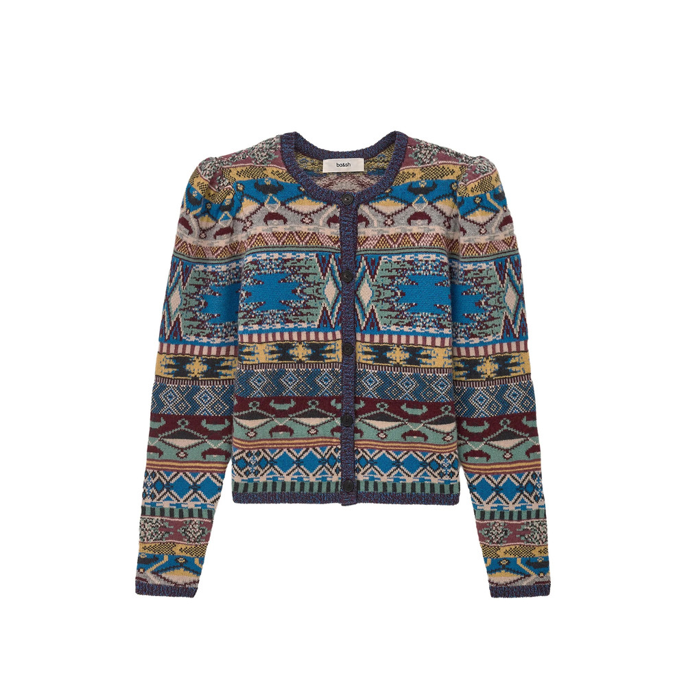 Ba & sh Geometric-pattern Puff-sleeve Cardigan