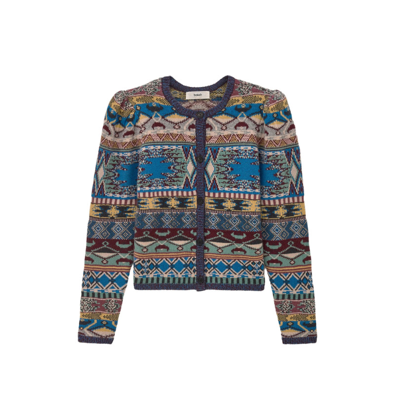 Ba & sh Geometric-pattern Puff-sleeve Cardigan