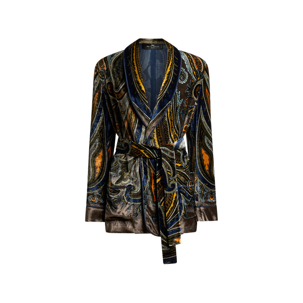 Etro Velvet Jacket With Belt And Paisley Motif