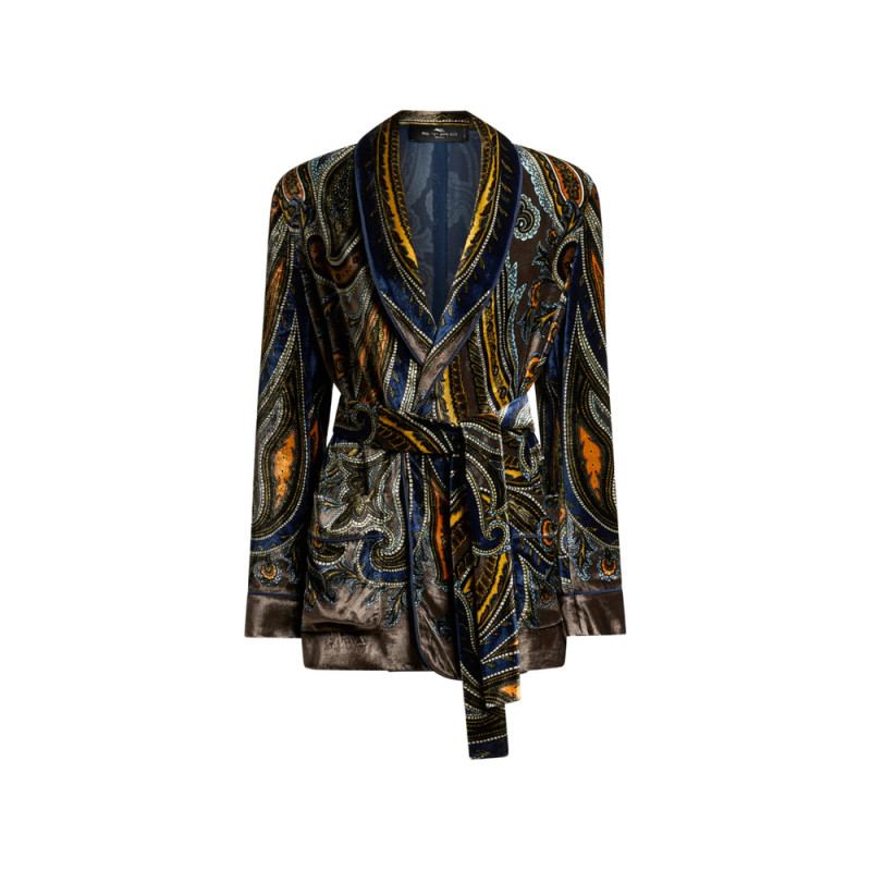 Etro Velvet Jacket With Belt And Paisley Motif