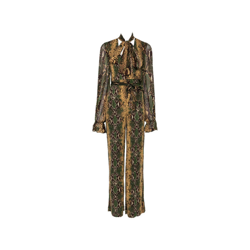 Diane Von Furstenberg Lucia Snakeskin-print Pussy-bow Jumpsuit