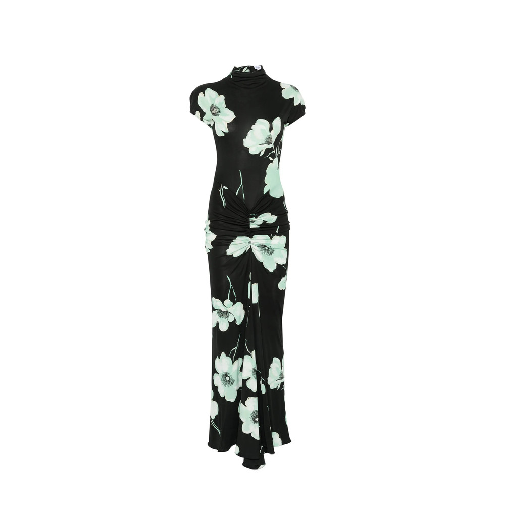 Alaïa Sakura-print Draped Maxi Dress
