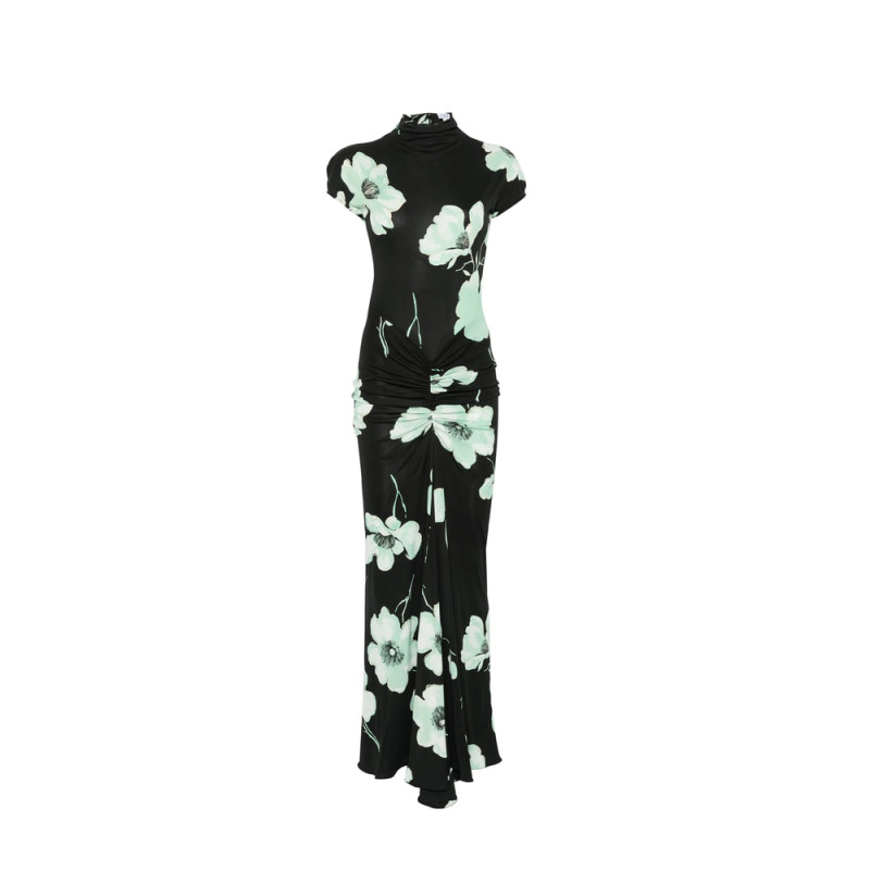 Alaïa Sakura-print Draped Maxi Dress