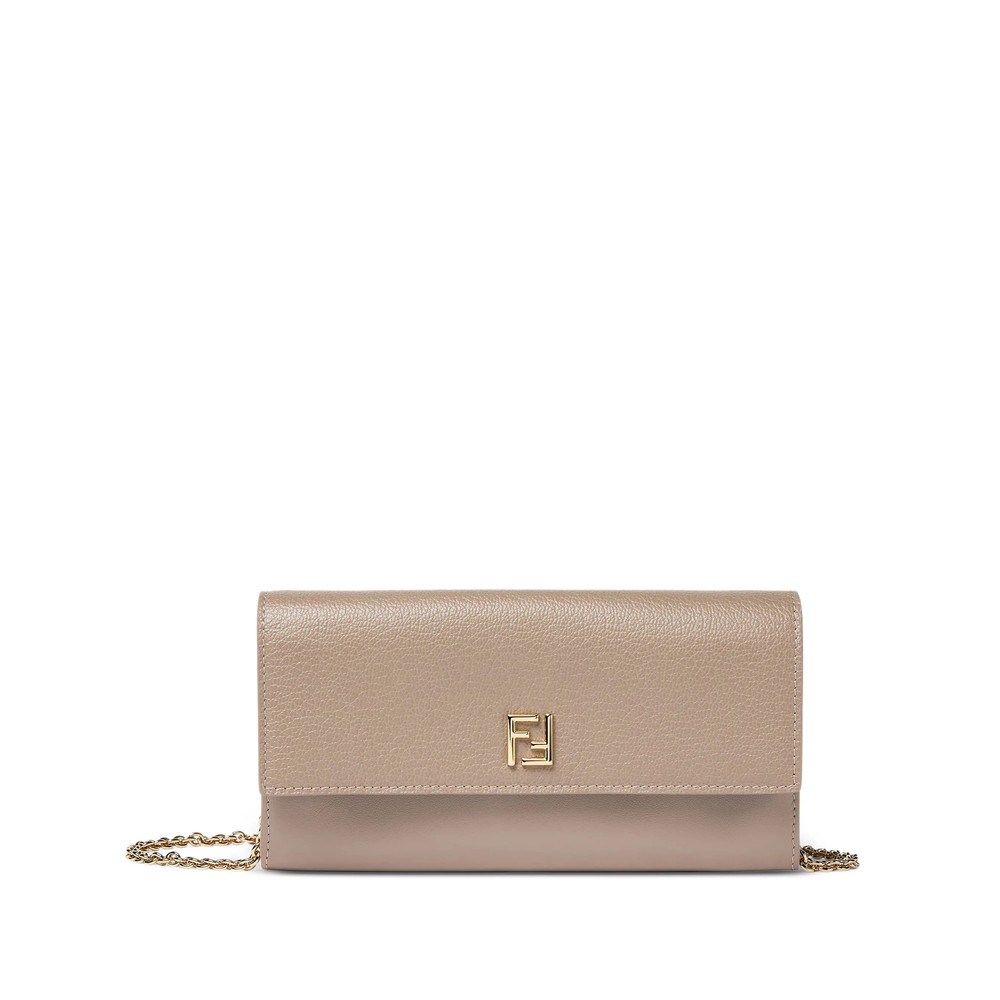 Fendi Dove Gray Leather Chain Wallet