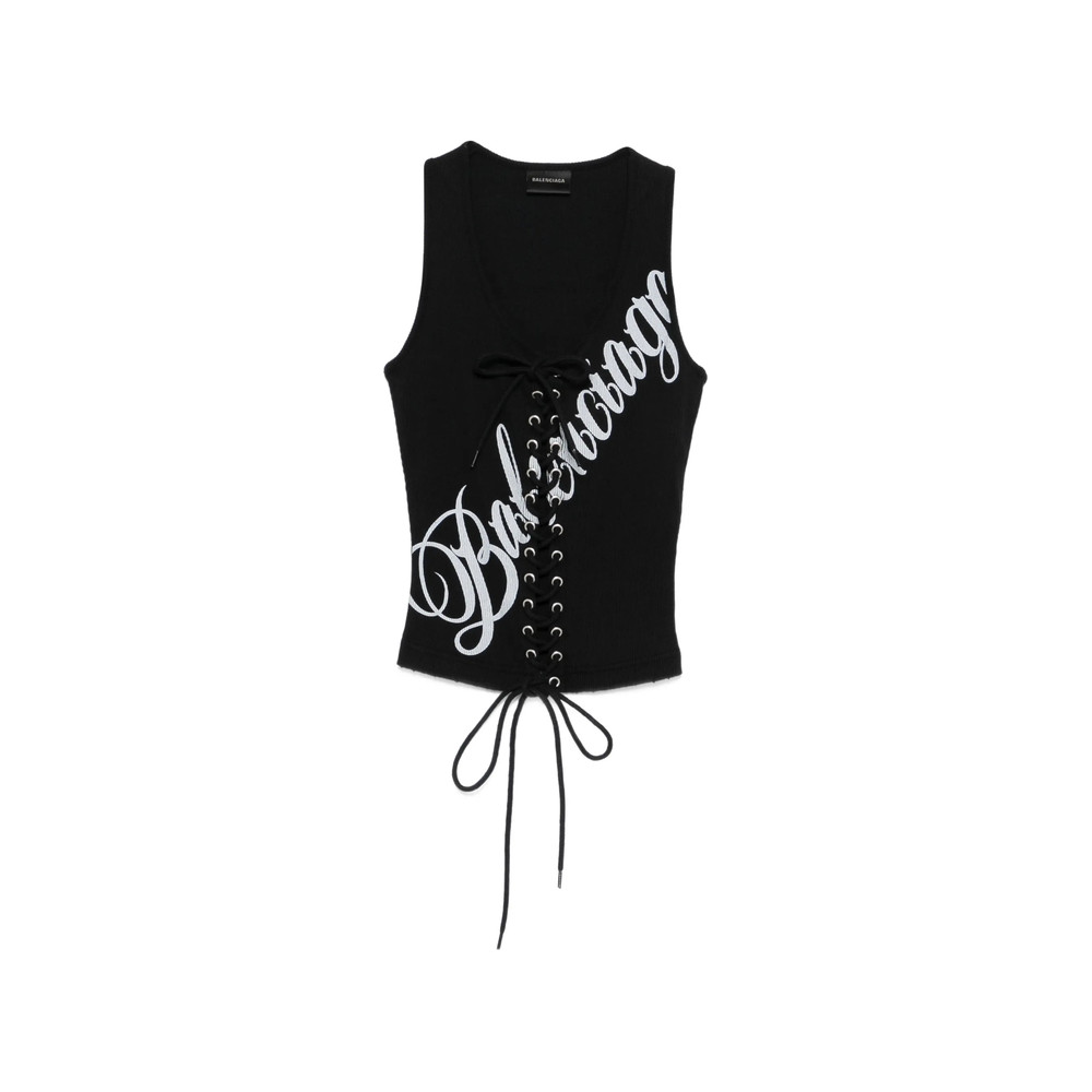 Balenciaga Lace-fastening Logo-detail Tank Top