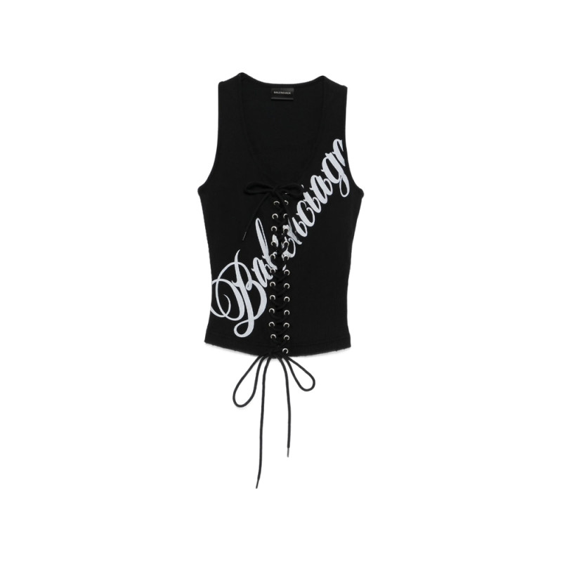Balenciaga Lace-fastening Logo-detail Tank Top