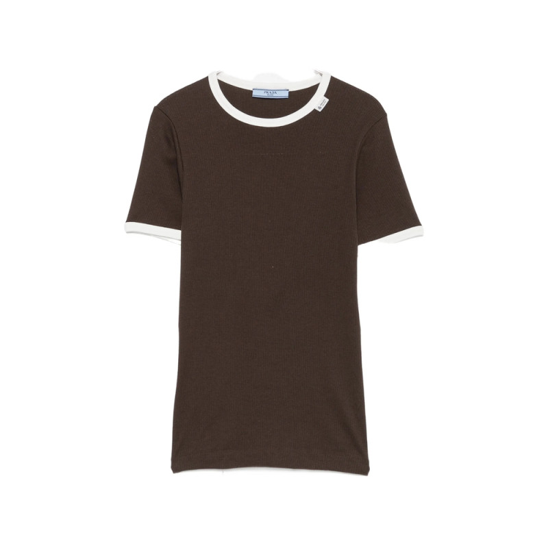 Prada Ribbed-knit Ringer T-shirt