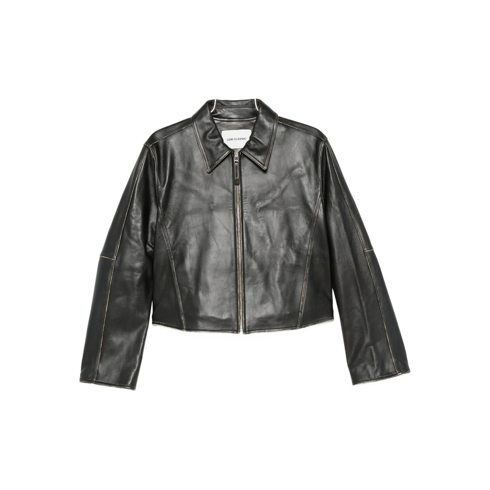 Low Classic Zip-front Cropped Leather Jacket