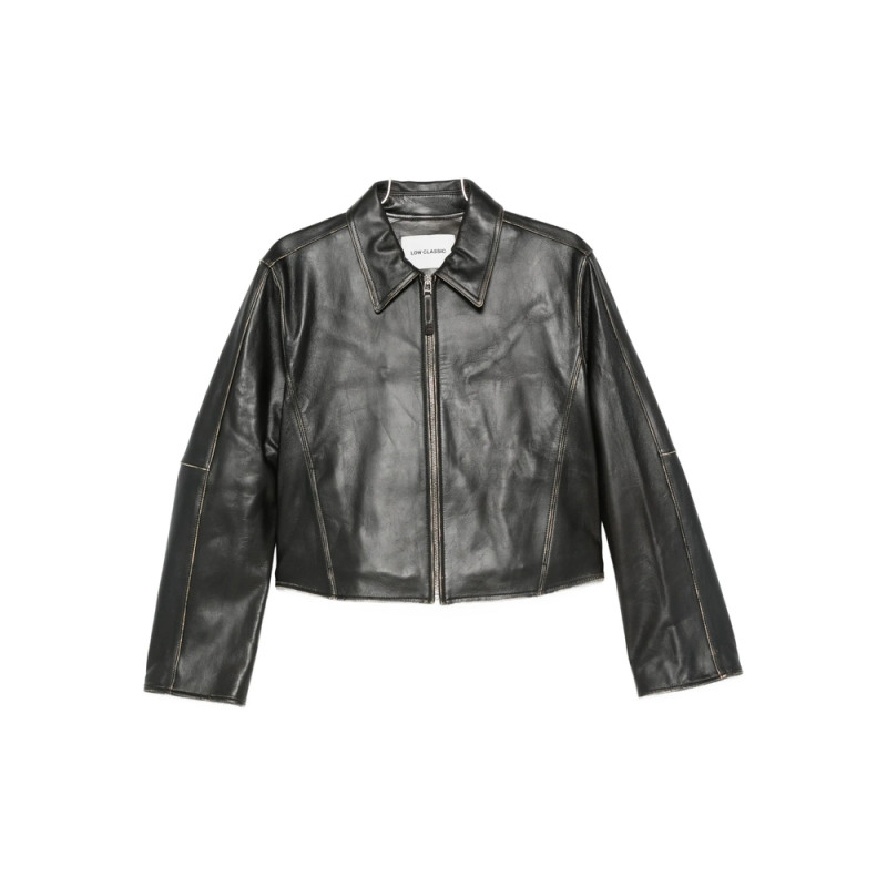 Low Classic Zip-front Cropped Leather Jacket