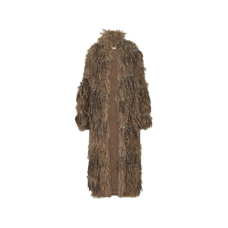 Brunello Cucinelli Dazzling Moss Embroidery Long Cardigan In Mohair And Wool