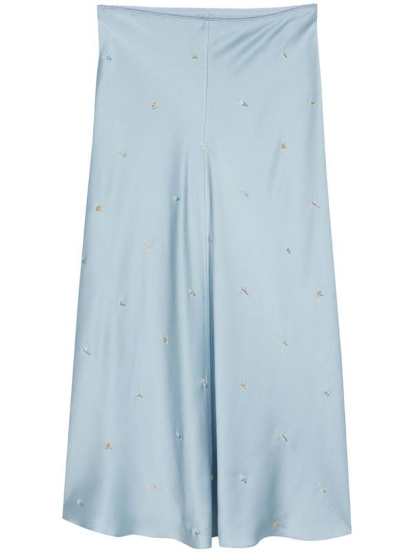 bead-detailed satined midi skirt