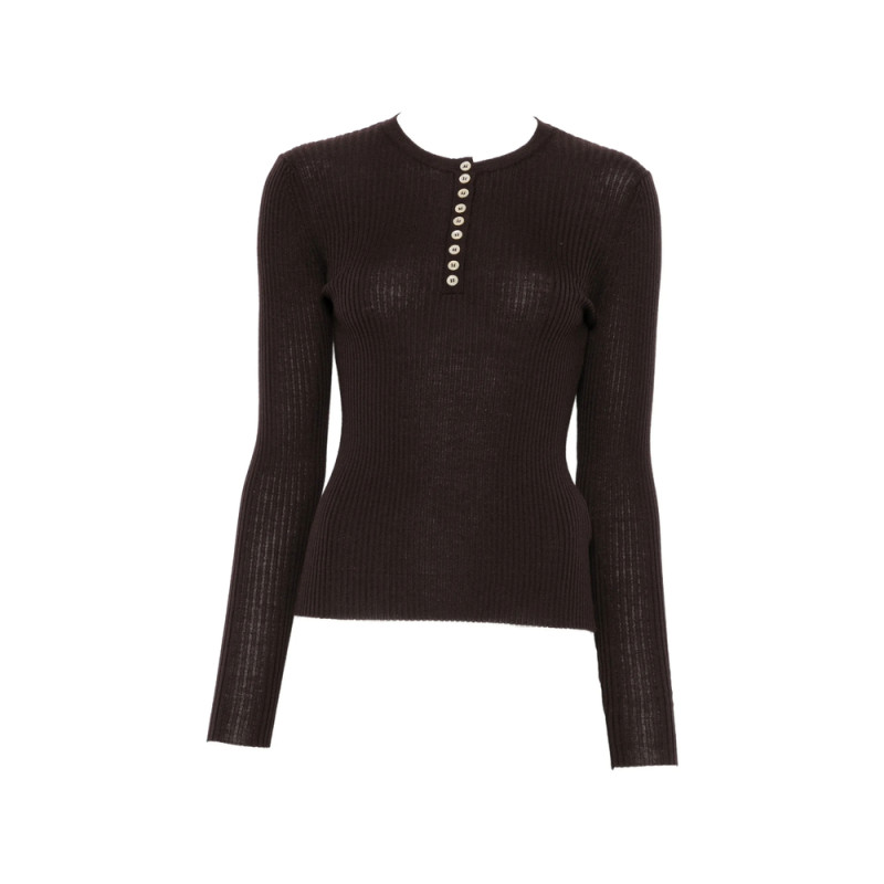 Soft Goat Ribbed-knit Henley Sweater