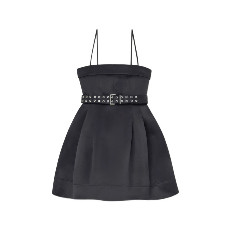 Ganni Belted Spaghetti-strap Mini Dress