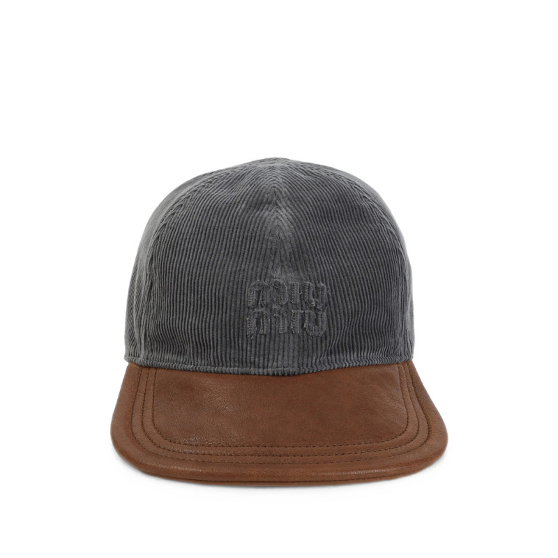 Miu Miu Corduroy And Leather Baseball Cap