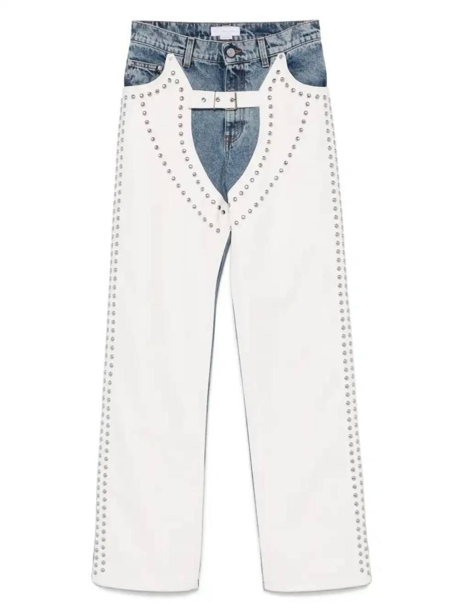 studded straight-leg jeans