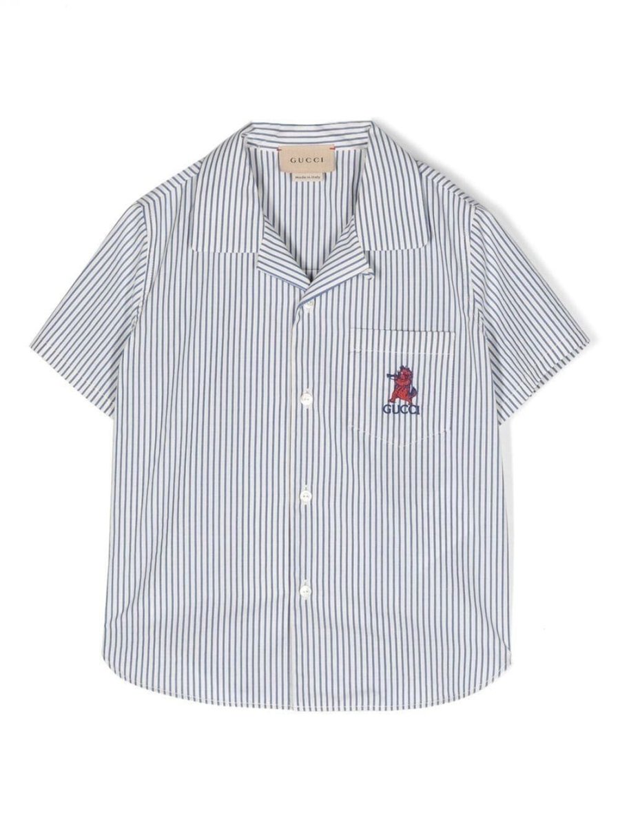 motif-embroidered stripe-print shirt
