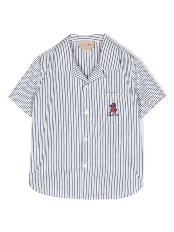motif-embroidered stripe-print shirt