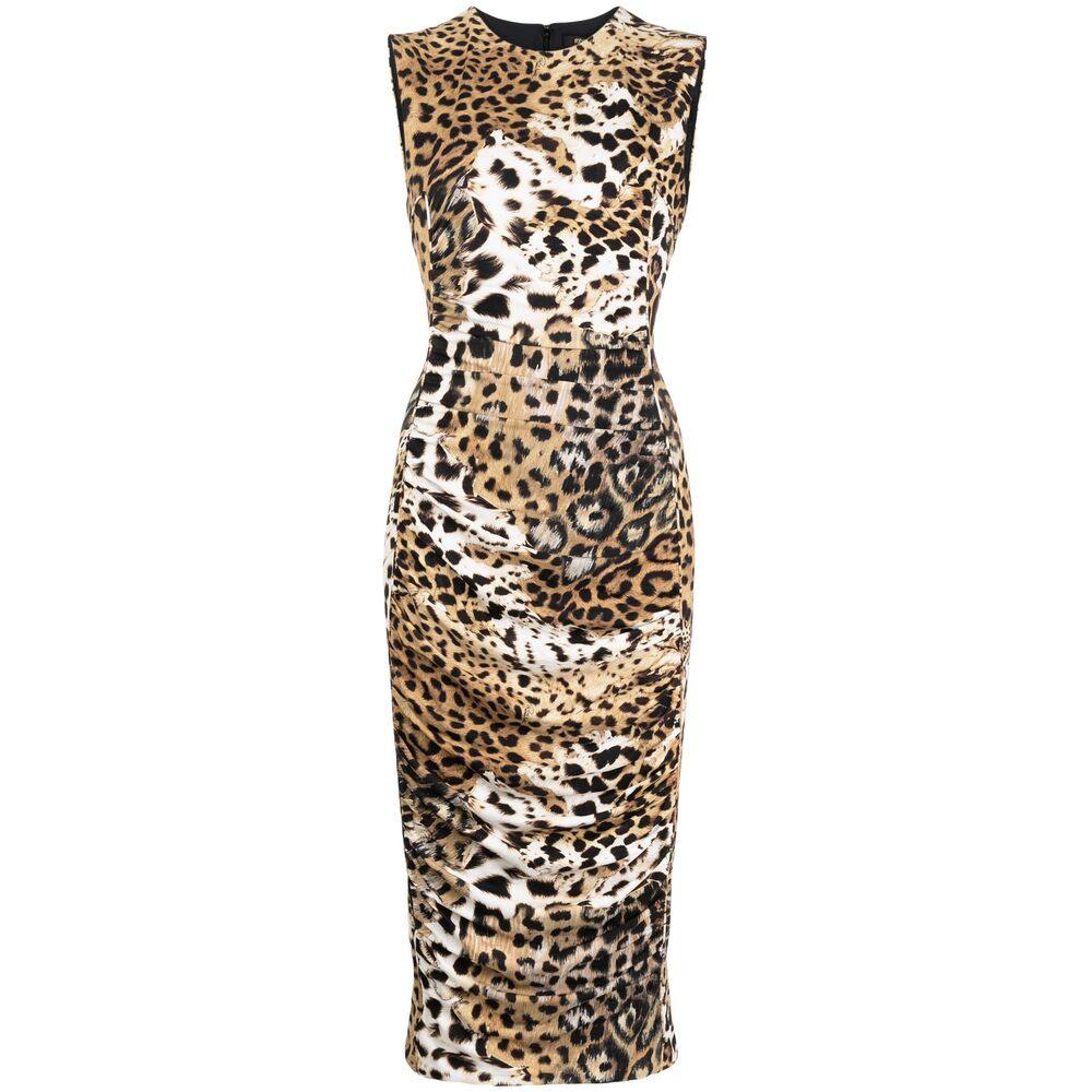 Roberto Cavalli Jaguar-print Gathered Midi Dress