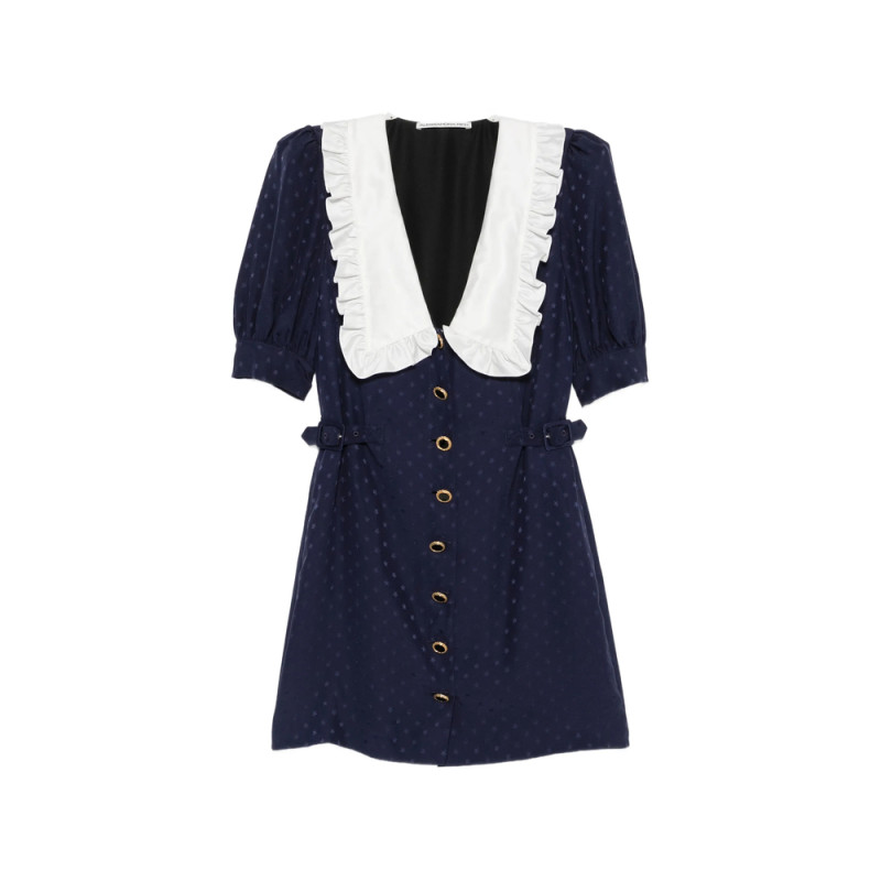 Alessandra Rich Star-jacquard Ruffled-collar Mini Dress