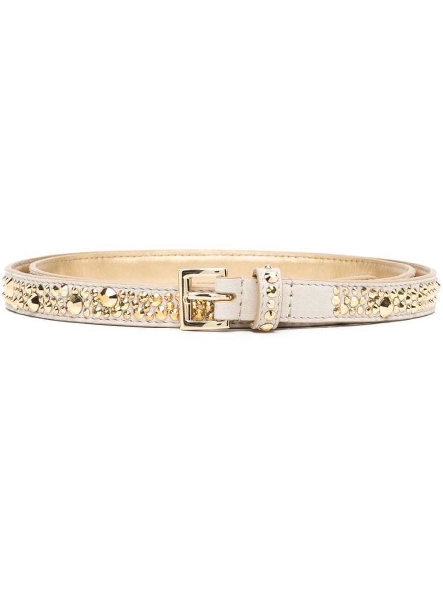 crystal-embellished leather buckle belt