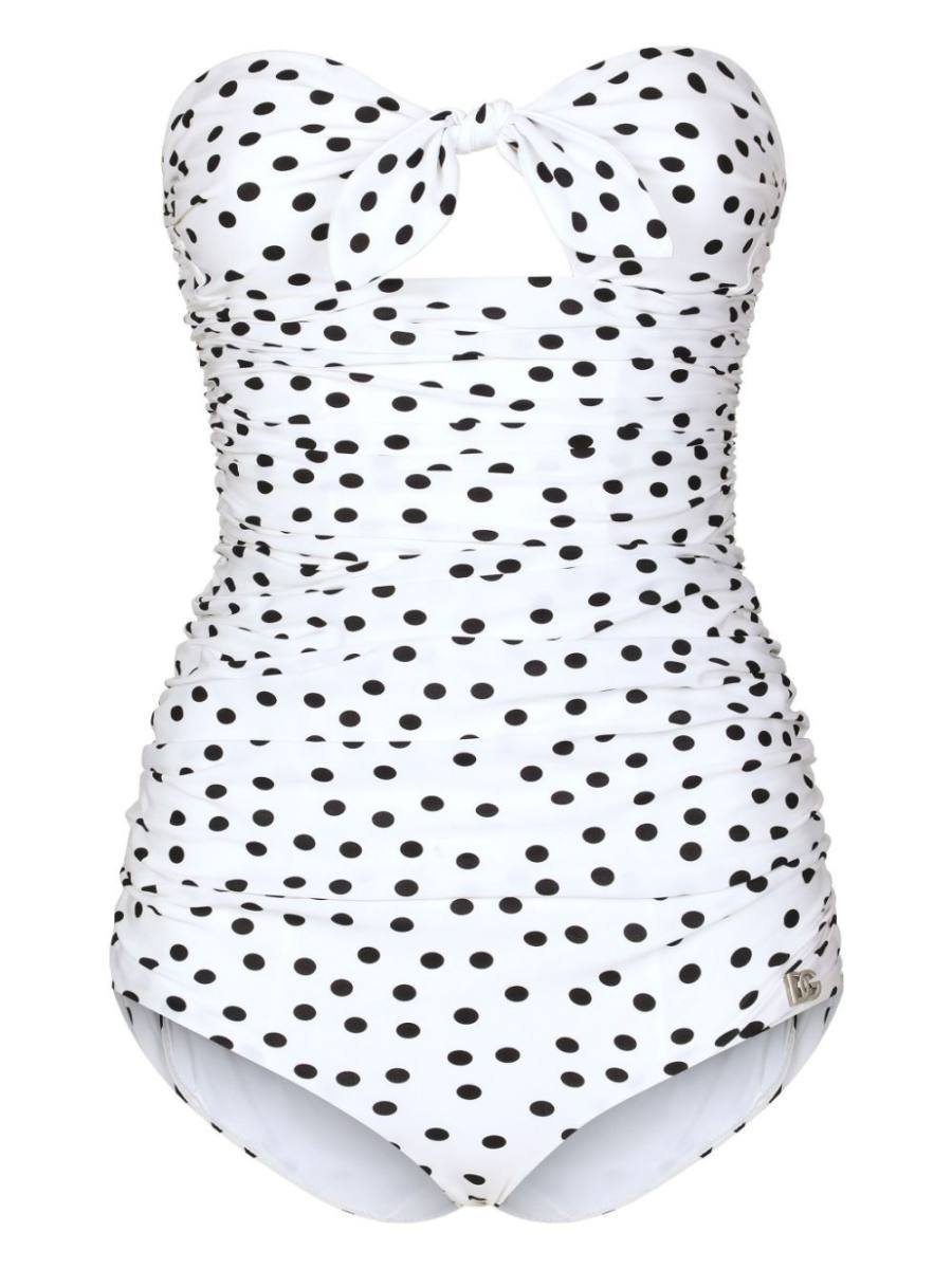 polka dot-print strapless swimsuit