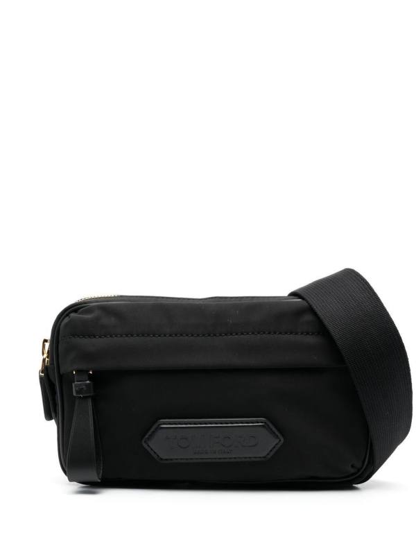 logo-patch leather belt bag
