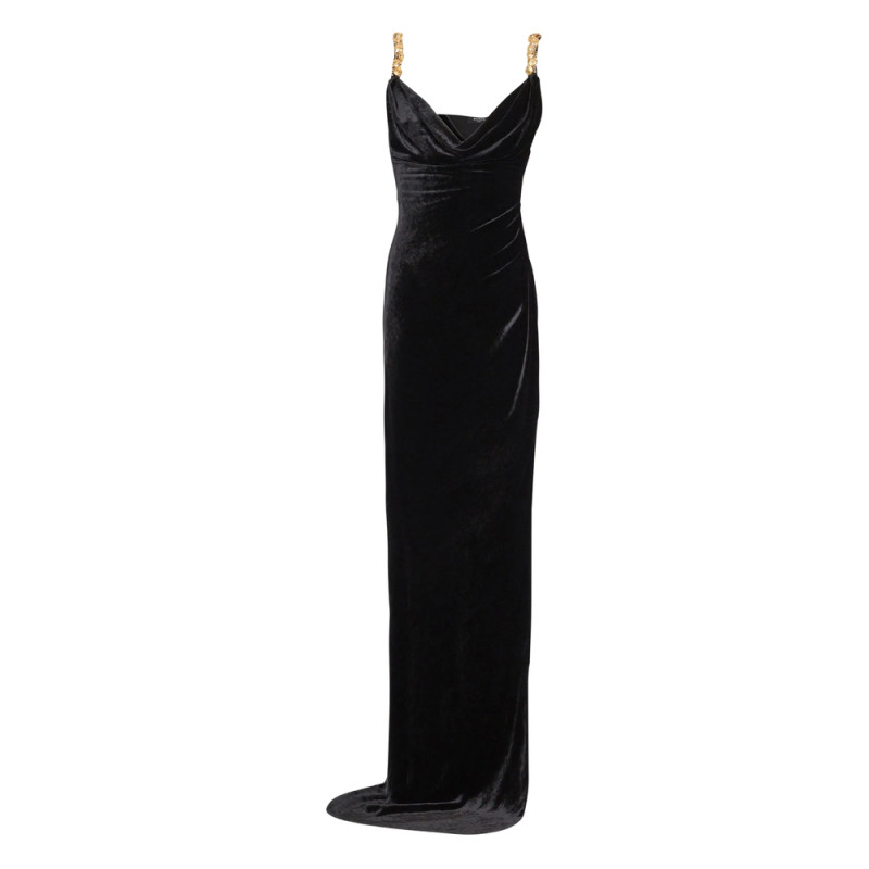 Balmain Embellished Velvet Slit Dress