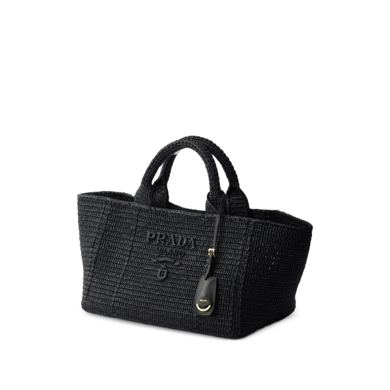 Prada Large Crochet Tote Bag With Leather Details