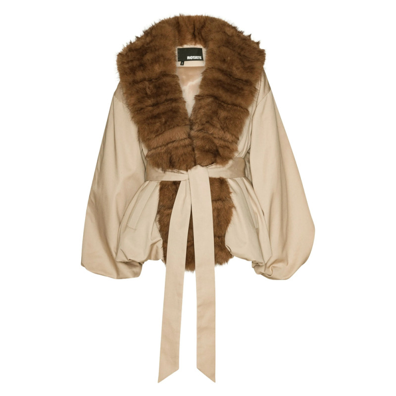 Rotate Trimmed-collar Belted Jacket