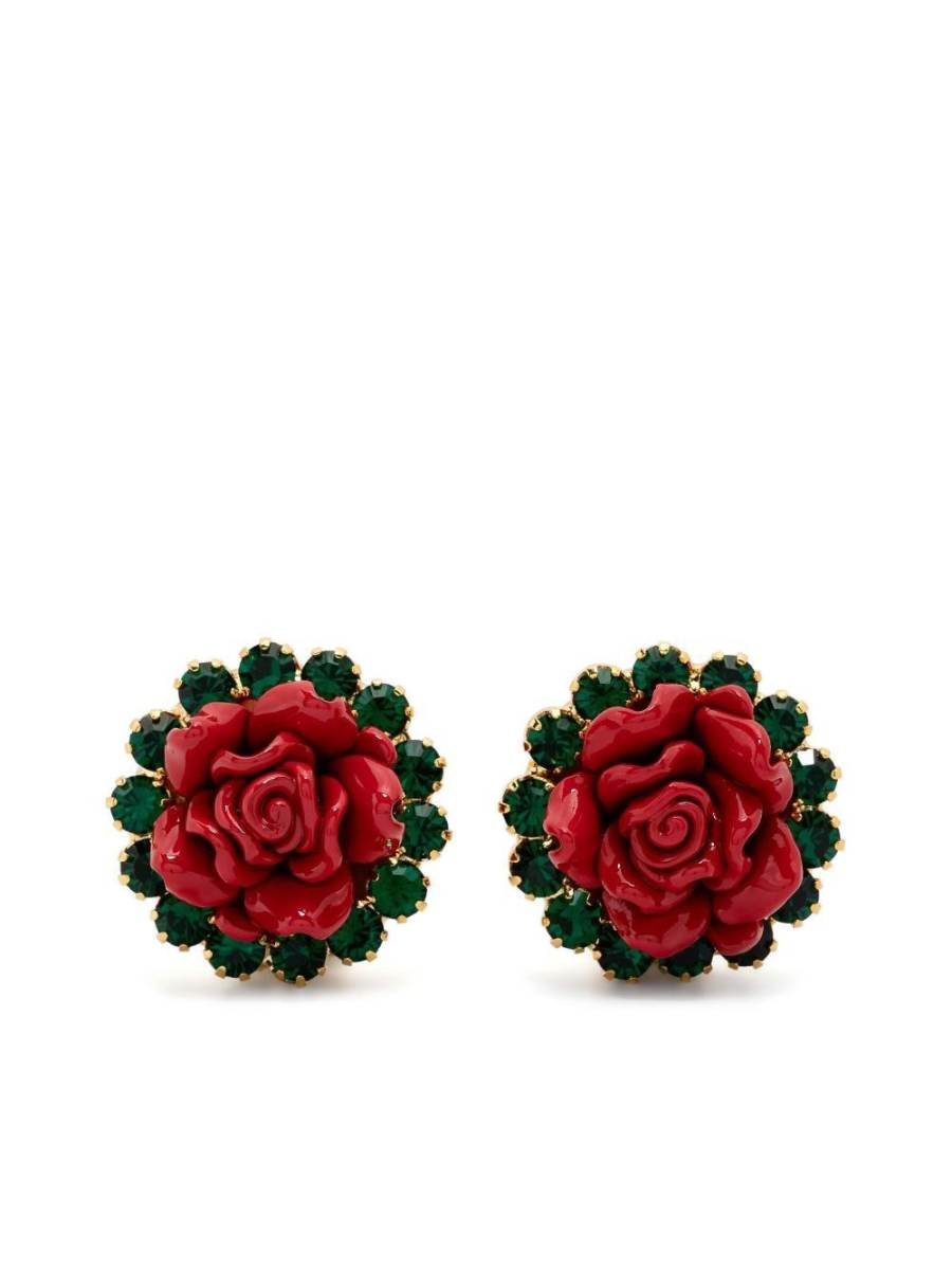rose-motif clip-on earrings
