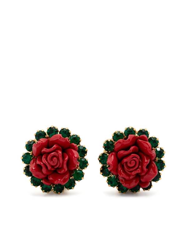 rose-motif clip-on earrings