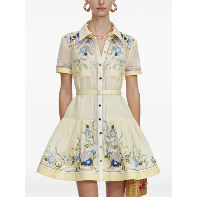 Self-portrait Floral-print Belted Shirt Dress