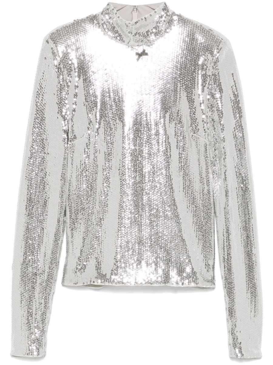 high-collar sequinned top
