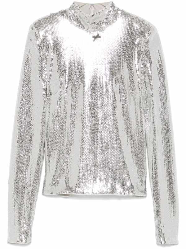 high-collar sequinned top